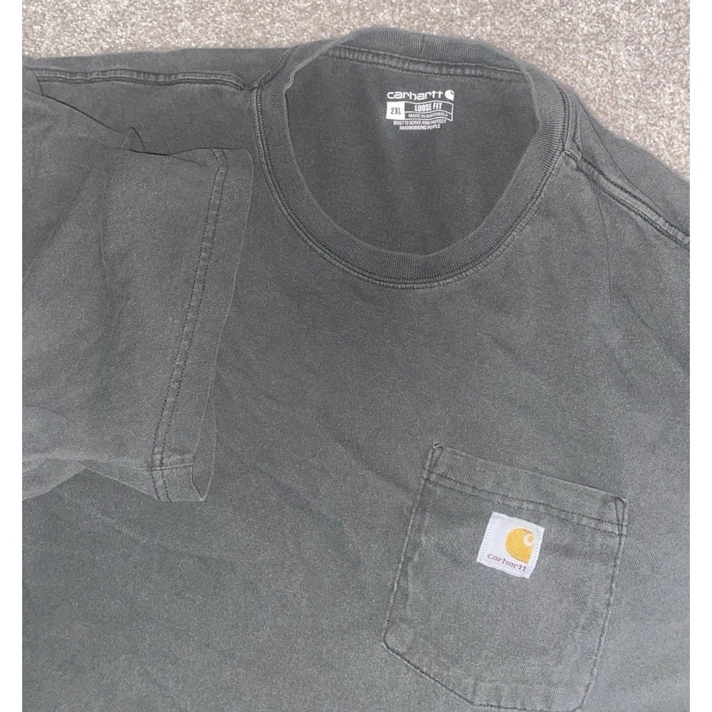 Carhartt K87 Loose Fit Dark Green T-Shirt Men 2XL Work Wear Outdoor Camp Heavy
